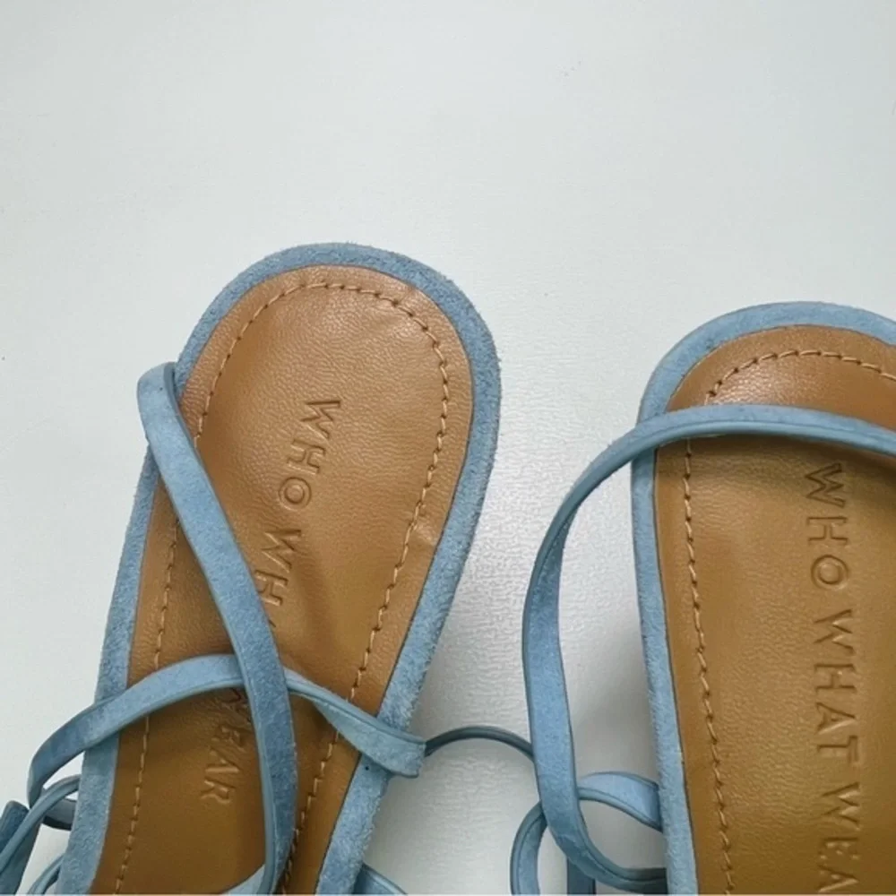 Who What Wear Buckle Straps Heeled Sandals Blue Leather